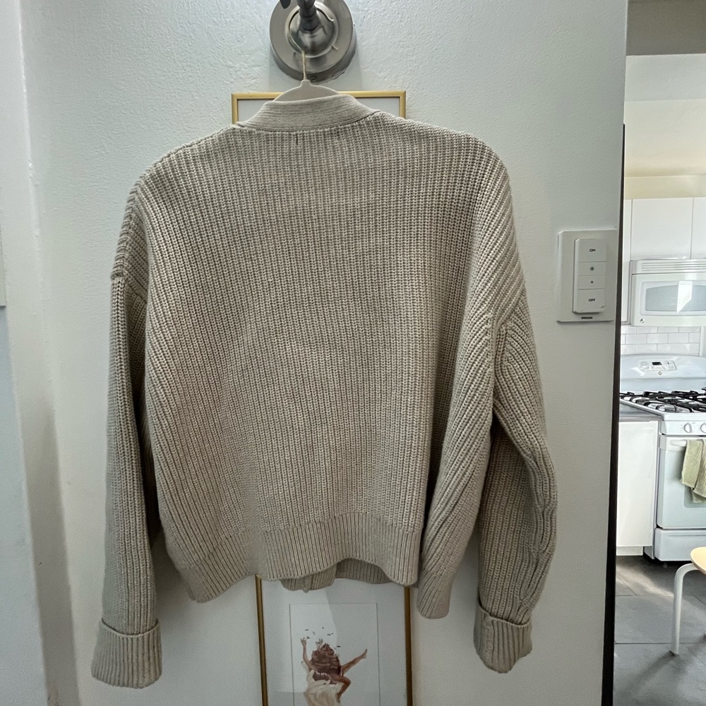 Quince Neutral Cream Button-Front Ribbed Cardigan - Picture 3 of 3